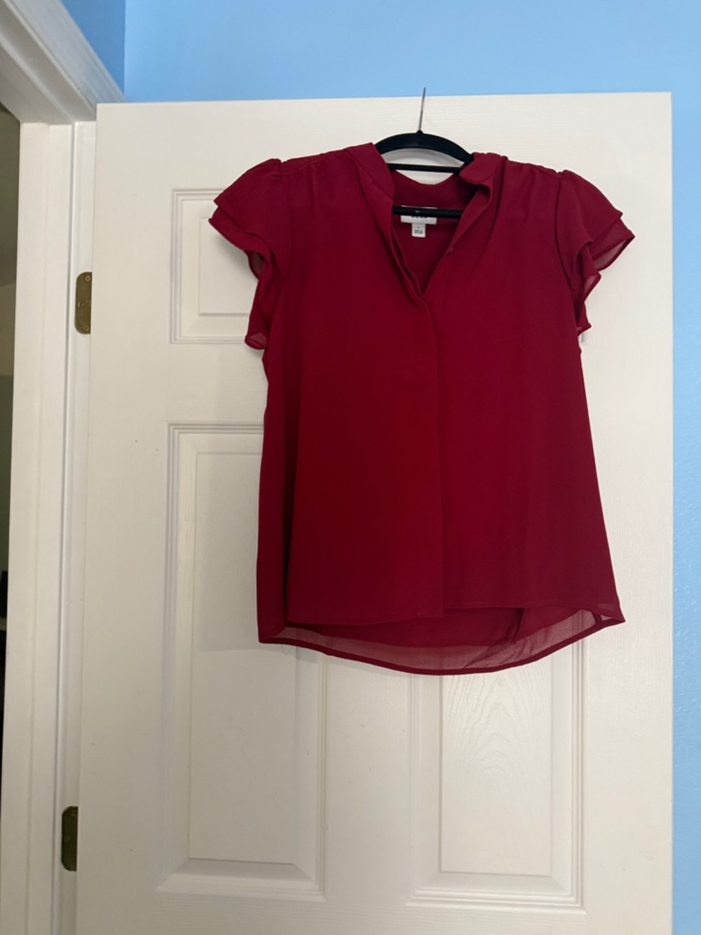 CeCe Deep Raspberry Flutter Sleeve V-Neck Blouse